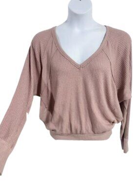 Free People We the Free Santa Clara Thermal V-Neck Shirt in Mauve Size Small